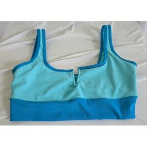 New LainSnow Blue Lagoon, Ribbed Bikini Top Blue Two Tone Notched Square Neck